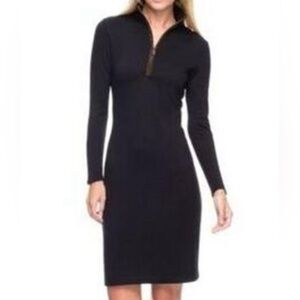 J. McLaughlin Bedford Black Ponte Knit Quarter Zip Mock Neck Dress